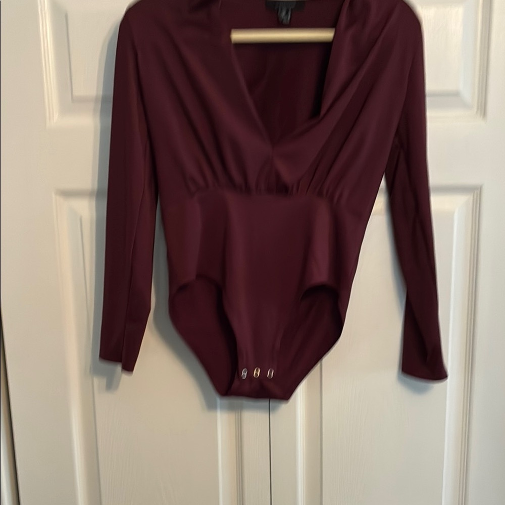 Women's Long-Sleeve Surplice Bodysuit - Deep Wine